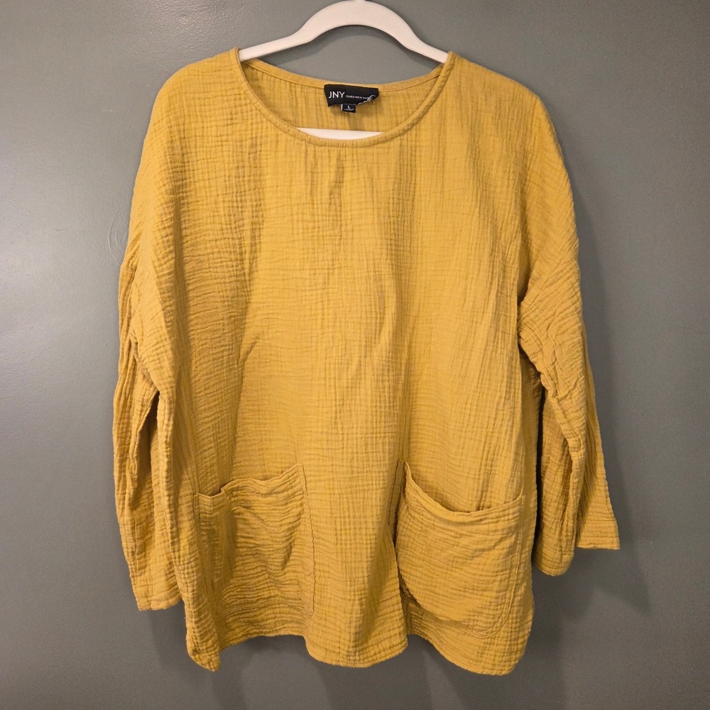 Jones New York Women's 100% Cotton Gauze Tunic  Size L Mustard Yellow